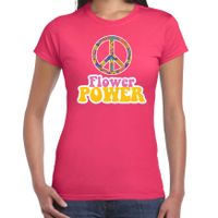 Jaren 60 Flower Power verkleed shirt roze met geel dames 2XL  -