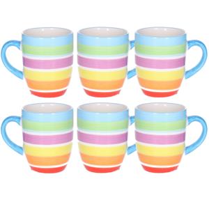 Koffiemokken Curacao - 6x stuks - Keramiek - multi kleuren - 300 ml - 8 x 11 cm - blauw