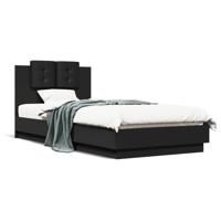 Bedframe met hoofdbord bewerkt hout zwart 100x200 cm