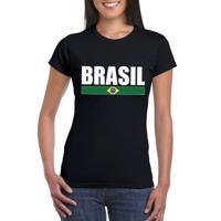 Brazilie supporters kleding t-shirt - voor dames - zwart - met vlag kleuren print - korte mouwen