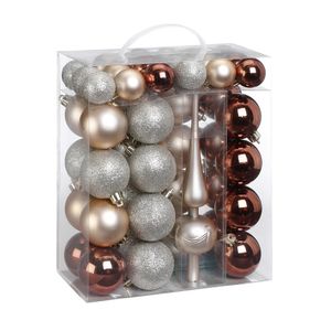 Kerstballen -47x st met piek -kunststof - 4-6 cm -bruin/parel/zilver