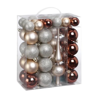 Kerstballen -47x st met piek -kunststof - 4-6 cm -bruin/parel/zilver Kerstballen -47x st met piek -kunststof - 4-6 cm -bruin/parel/zilver