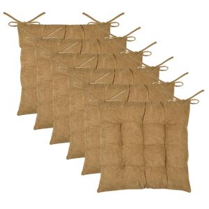Stof Textile stoelkussen Dandy - 6x - camel - 38 x 38 x 5 cm - touwtjes sluiting - ribcord