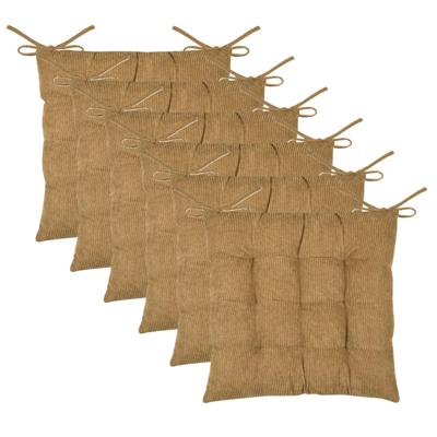 Stof Textile stoelkussen Dandy - 6x - camel - 38 x 38 x 5 cm - touwtjes sluiting - ribcord