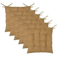 Stof Textile stoelkussen Dandy - 6x - camel - 38 x 38 x 5 cm - touwtjes sluiting - ribcord