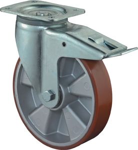 BS Rollen Zwenkwiel voor zware lasten | wiel-d. 250 mm draagvermogen 1000 kg | met vastzetter gegoten polyurethaan | 135 mm 110 mm | 1 stuk -