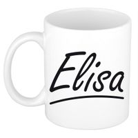 Naam cadeau mok / beker Elisa met sierlijke letters 300 ml - thumbnail