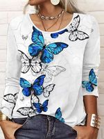 Casual Crew Neck Butterfly T-Shirt - thumbnail