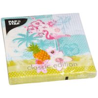 60x Flamingo Tropische Thema Servetten 33 X 33 Cm - Papieren Servetten - Servetjes Tropische Vogel Print - - thumbnail