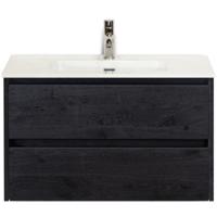 Dante Badmeubelset 80 cm - Black Oak - Keramische Wastafel Wit Cover