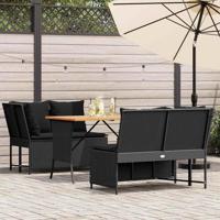 3-delige Loungeset met kussens poly rattan zwart