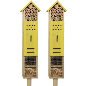 2x stuks geel insectenhotel huisje 118 cm op paal/steker