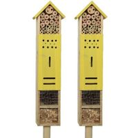 2x stuks geel insectenhotel huisje 118 cm op paal/steker