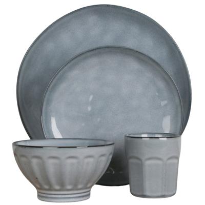 Servies set - 16-delig - blauw - aardewerk dinerservies - tafelservies - 4 personen