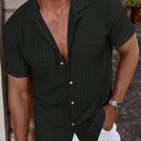 Bon&Bon Men's Brown Short Sleeve Casual Shirt | Lapel Collar Top Black / XL