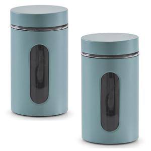 Zeller Voorraadpot - 2x - venster - eucalyptus groen - 900ml - D10 x H18 cm