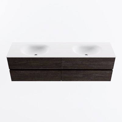 MONDIAZ VICA 170cm badmeubel onderkast Dark Brown 4 lades. Wastafel MOON dubbel zonder kraangat, kleur Talc.
