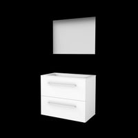 Basic-Line Ultimate 46 badkamermeubelset - 80x46cm - met grepen - 2 lades - acryl wastafel - 1 kraangat - Spiegel - verlichting MDF lak Ice White 1813957