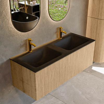 Badmeubel Mondiaz Kurve | 120 cm | Meubelkleur Oak | Wastafelkleur Urban | Dubbele spoelbak | 2 kraangaten