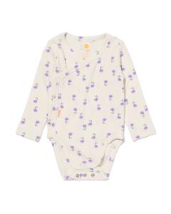 HEMA Newborn Meegroei Overslagromper Rib Met Bamboe Stretch Bloemen Gebroken Wit (gebroken wit)