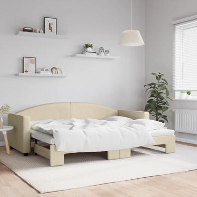 Slaapbank met onderschuifbed 80x200 cm stof crèmekleurig