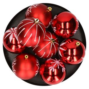 Gedecoreerde kerstballen - 16x st - 8 cm - kunststof - rood/wit