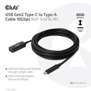 CLUB3D USB Gen2 Type-C to Type-A Cable 10Gbps M/V 5m