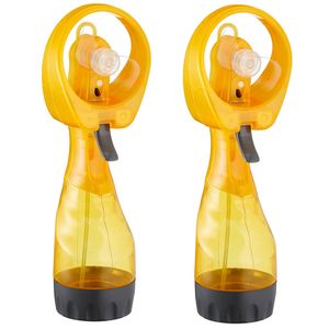 Cepewa Ventilator/waterverstuiver voor in je hand - 2x - Verkoeling in zomer - 25 cm - Geel - Handventilatoren