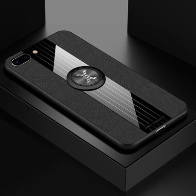 Voor iPhone 8/7 XINLI stiksels doek Textue schokbestendig TPU beschermhoes met ring houder (zwart)