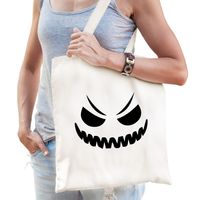 Spook gezicht horror halloween trick or treat tas wit - bedrukte katoenen tas/ snoep tas   -