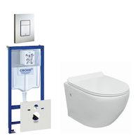 Go compact Toiletsetset - spoelrandloos - grohe inbouwreservoir - softclose - quickrelease - bedieningsplaat verticaal - rvs 0729205/0720026/sw242519/