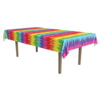 Gestreept Tie Dye tafelkleed felle kleuren - 275 x 135 cm - Hippie Sixties thema feestversiering - thumbnail