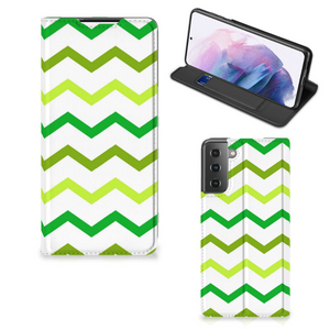 Samsung Galaxy S21 Plus Hoesje met Magneet Zigzag Groen