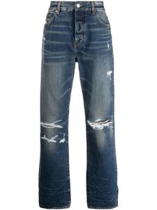 AMIRI logo-patch ripped-detailing straight-leg jeans - Bleu