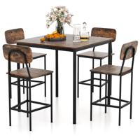 Eettafel met 4 Barkrukken Keukentafel in Bartafelhoogte Metalen Frame Eetgroep voor 4 Personen Rustiek Bruin