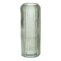 Bloemenvaas ribbel - lichtgroen - transparant glas - D10 x H25 cm