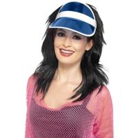 Jaren 80 verkleed zonneklep - blauw - dames - carnaval - Eighties stijl