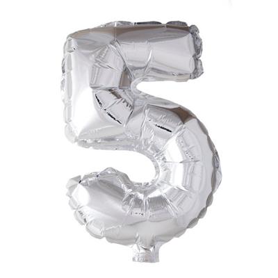Folie ballon nummer &apos;5&apos; zilver 40cm