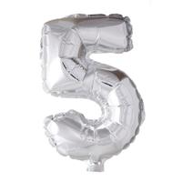 Folie ballon nummer &apos;5&apos; zilver 40cm
