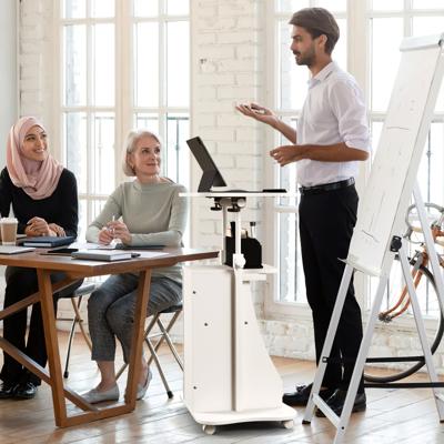 Mobiele Computertafel om Staand of Zittend te Gebruiken met een Kantelbare Tafelblad en Kast voor de Thuiskantoor Wit