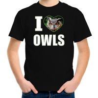 I love owls t-shirt met dieren foto van een uil zwart voor kinderen - thumbnail