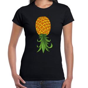 Verkleed T-shirt dames - zwart - omgekeerde ananas - foute party/themafeest