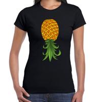 Verkleed T-shirt dames - zwart - omgekeerde ananas - foute party/themafeest