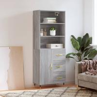Hoge kast 69,5x34x180 cm bewerkt hout grijs sonoma eikenkleurig