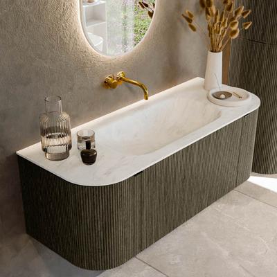Badmeubel Mondiaz Kurve-Dlux | 120 cm cm | Meubelkleur Shadow | Wastafelkleur Opalo | Solid surface | Wasbak midden spoelbak | Zonder kraangat(en)