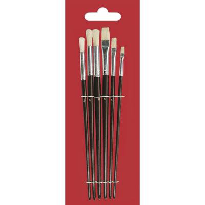 Rayher Hobby penselen/kwasten plat en rond - 6x stuks - Varkenshaar schilderkwasten/verfkwasten