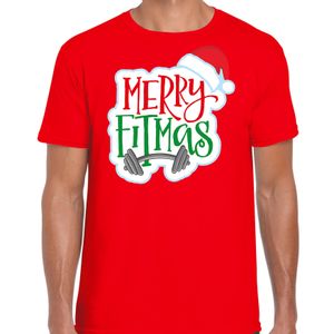 Merry fitmas Kerstshirt / outfit rood voor heren