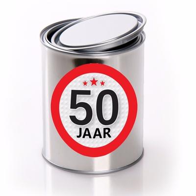 Cadeauverpakking Conservenblik Leeftijd 50 jaar - sticker - verjaardag