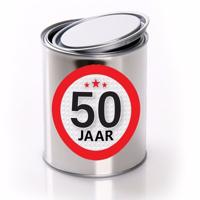 Cadeauverpakking Conservenblik Leeftijd 50 jaar - sticker - verjaardag