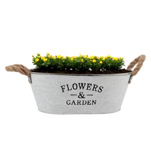 Plantenpot/bloempot teil Jardin - ovaal - zink - wit - L30 x D20 x H12 cm